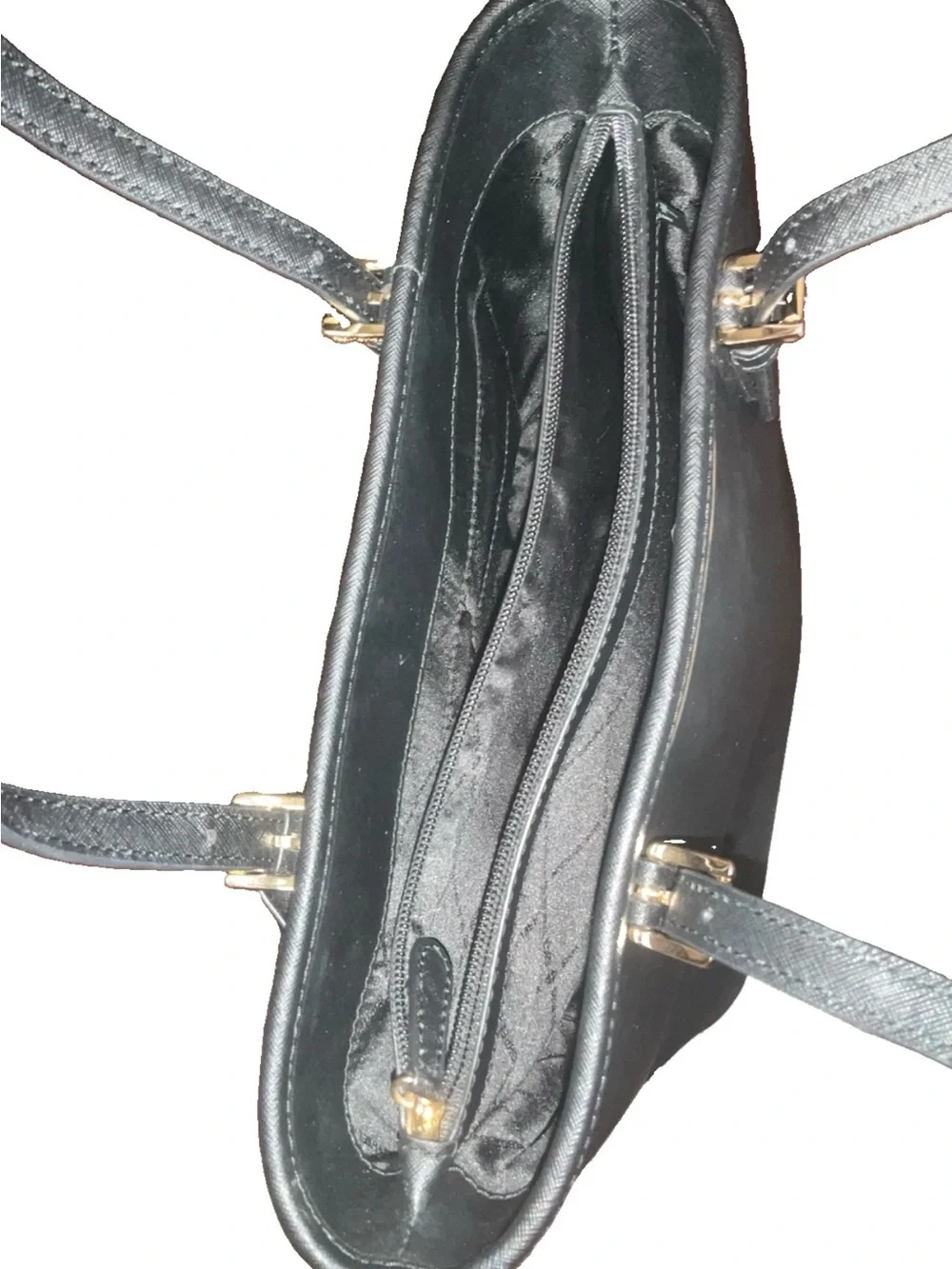 Michael Kors Saffiano Frame Black Leather Gold Tote Bag Medium – NWT